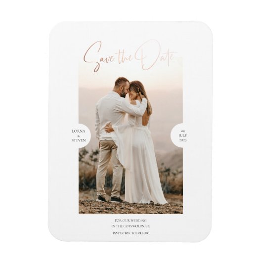 Magnet Flexible Rose Gold Foil Effect Script Enregistrer la carte (Vertical)