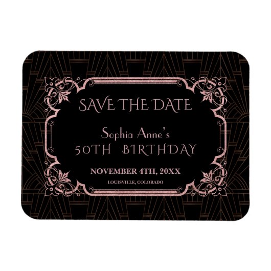 Magnet Flexible Rose Gold Gatsby Anniversaire Save The Date (Horizontal)