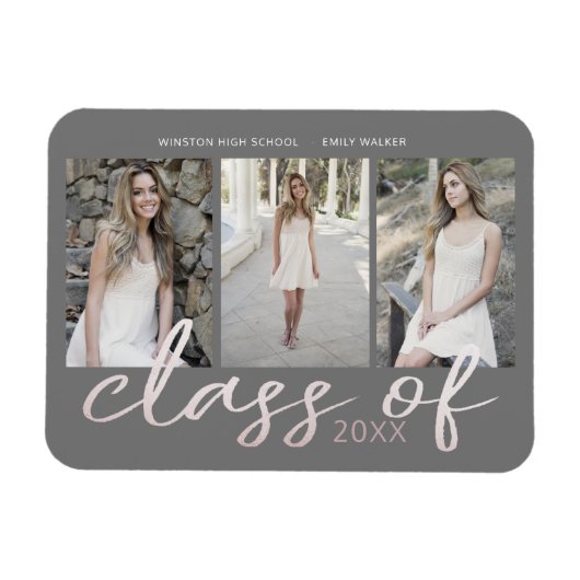 Magnet Flexible Rose Gold Whimsical Script Photo Graduation (Horizontal)