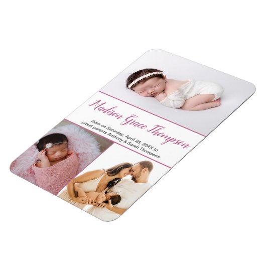 Magnet Flexible Rose moderne Dusty Pink Script bébé fille Photos (Côté Gauche)