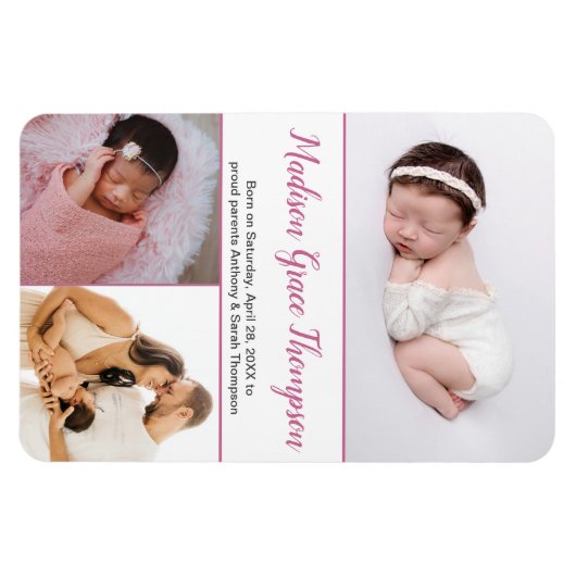 Magnet Flexible Rose moderne Dusty Pink Script bébé fille Photos (Horizontal)