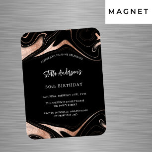 Magnet Flexible Rose noir marbre d'or luxe invitation anniversaire