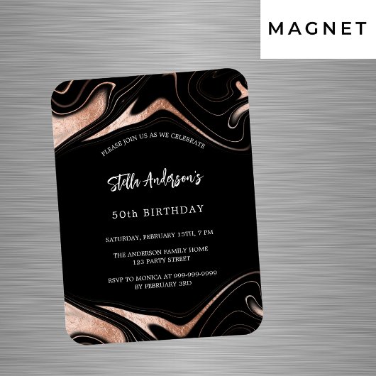 Magnet Flexible Rose noir marbre d'or luxe invitation anniversaire