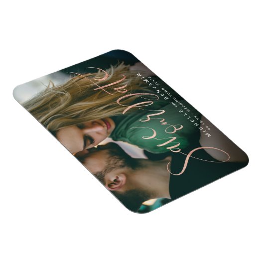 Magnet Flexible Rose or script photo mariage enregistrer la date (Côté Droit)