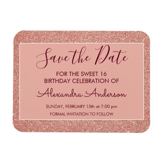 Magnet Flexible Rose Parties scintillant or Bourgogne sucré 16 Enr (Horizontal)