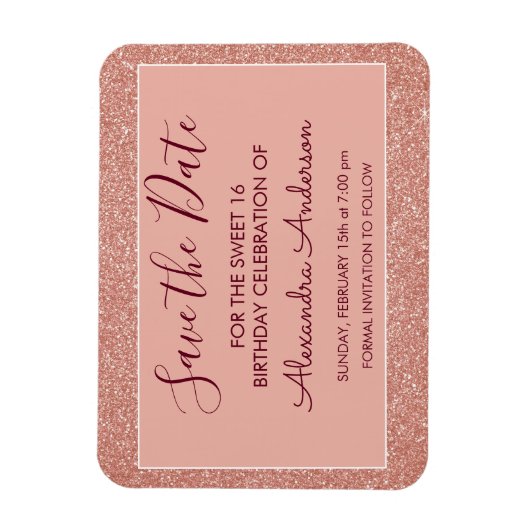 Magnet Flexible Rose Parties scintillant or Bourgogne sucré 16 Enr (Vertical)