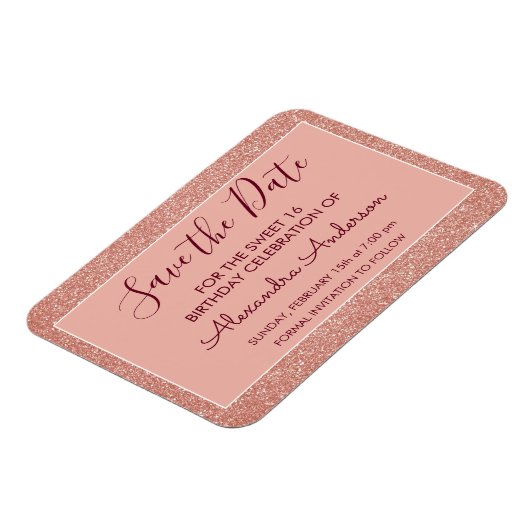 Magnet Flexible Rose Parties scintillant or Bourgogne sucré 16 Enr (Côté Gauche)