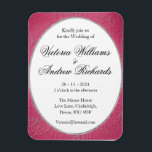 Magnet Flexible Rose Pink flexible Faire-part de mariage à aimants<br><div class="desc">Faire-part de mariage, aimant flexible. Rose Pink Faire-part de mariage Stationnaire avec une belle rose rose design. Arrière - plan rose avec des roses subtils. Un espace ovale au milieu pour tous vos détails personnalisés. Il s'agit d'une belle conception propre et élégante pour la Mariage moderne. Aussi disponible en tant...</div>