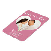 Magnet Flexible Rose Pink Heart Photo Wedding Enregistrer la date (Côté Gauche)