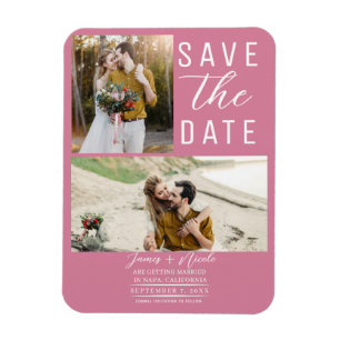 Magnet Flexible Rose Poudré 2 Photos Save the Date Mariage