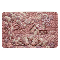 Rose Poussiéreux Motif Patchwork Campagnard Brodé