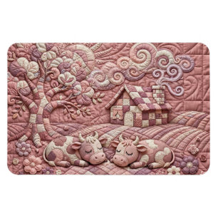 Magnet Flexible Rose Poussiéreux Motif Patchwork Campagnard Brodé