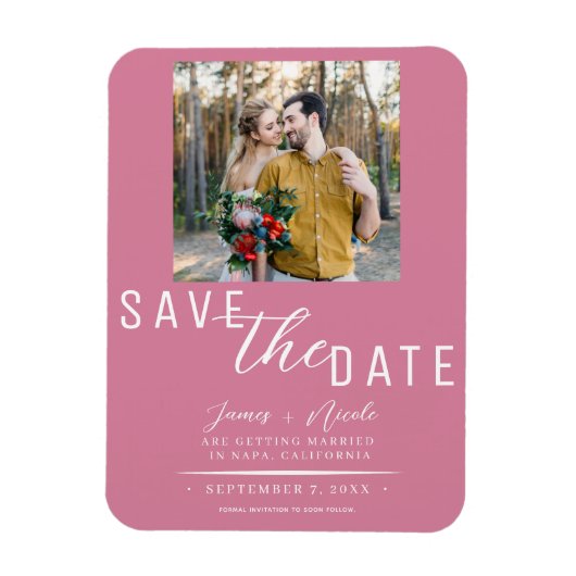 Magnet Flexible Rose rose Enregistrer la date Mariage photo (Vertical)