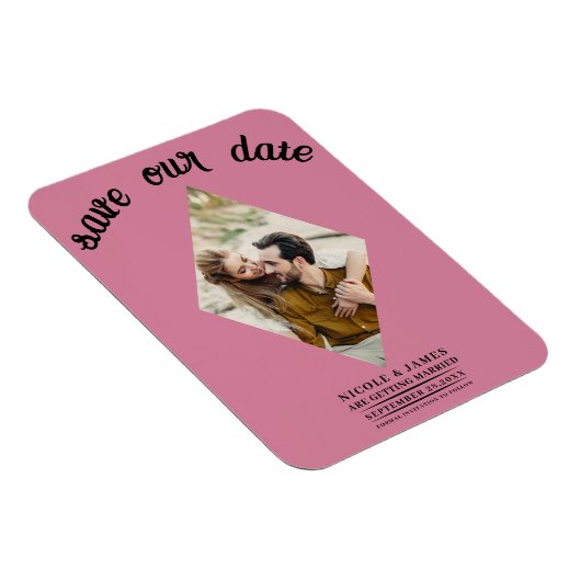 Magnet Flexible Rose rose photo mariage Enregistrer la date (Côté Droit)