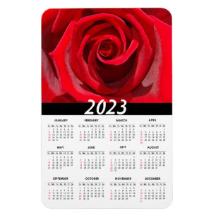 Magnet Flexible Rose rouge 2023   Calendrier floral