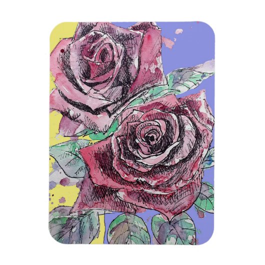 Magnet Flexible Rose rouge Aquarelle Fleur Floral Anniversaire (Vertical)