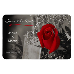Magnet Flexible Rose rouge sur noir et blanc Enregistrer la date
