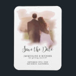 Magnet Flexible Rose Simple Élégant Script Moderne Aquarelle Photo<br><div class="desc">"Pink Simple Elegant Modern Script Aquarelle photo Enregistrer la date." Élégante et sobre, cette photo Save the Date magnet présente votre photo fiançailles sous un lave-linge couleur rose doux qui ajoutera un effet filtré romantique. Un cadeau de conservation agréable et utile pour la famille et les amis. Art par Audrey...</div>