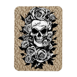 Magnet Flexible Roses du crâne humain Goth Dessin original à l'enc