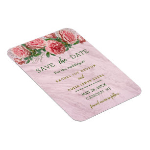 Magnet Flexible Roses roses avec verdure Sauvez la date Invitation