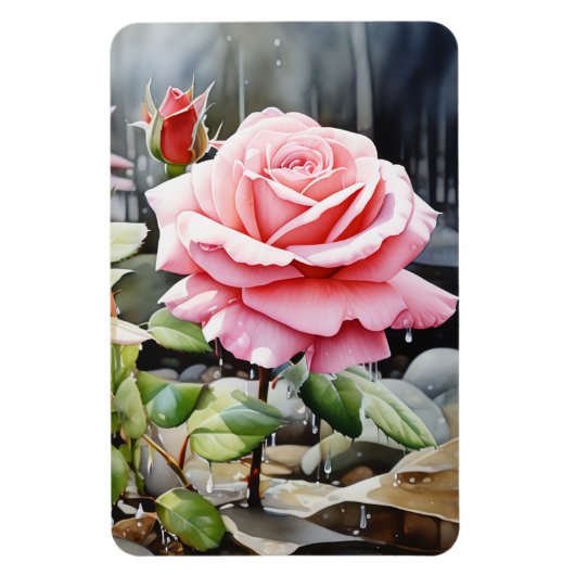 Magnet Flexible Roses roses dans la pluie Aquarelle (Vertical)