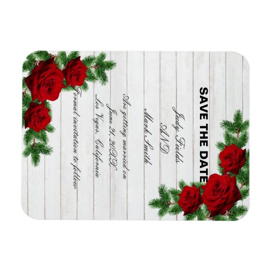 Magnet Flexible Roses Rouges Et Pins Succursale Noël Enregistrer L (Horizontal)