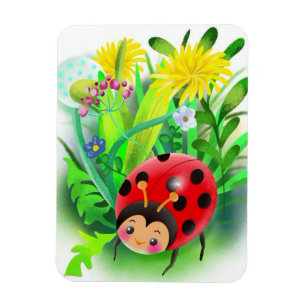 Magnet Flexible rouge, coccinelle mignonne sur un arrière - plan d