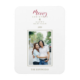 Magnet Flexible Rouge Holly Minimaliste Chic Photo Famille de Noël