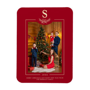Magnet Flexible Rouge Joyeux Noël Monogramme Famille de photos