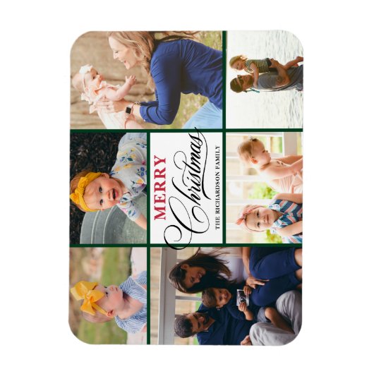 Magnet Flexible Rouge moderne Élégant Script photo Collage minimal (Vertical)