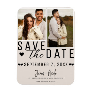 Magnet Flexible Rouge Moderne Mariage Photo Enregistrer la Date 2