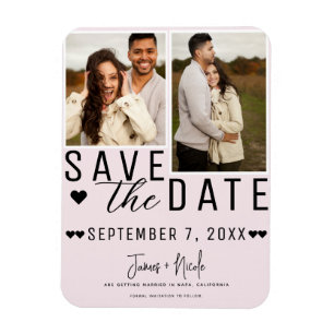 Magnet Flexible Rouge Moderne Rose Enregistrer la Date 2 Photo Mar
