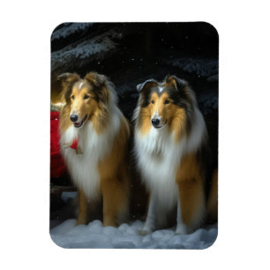Magnet Flexible Rough Collie Snowy Sleigh Décor de Noël