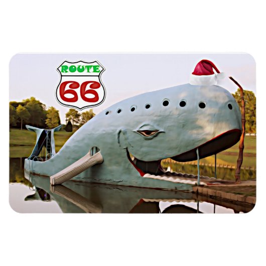 Magnet Flexible Route 66 Catoosa Blue Whale Christmas Santa Hat (Horizontal)