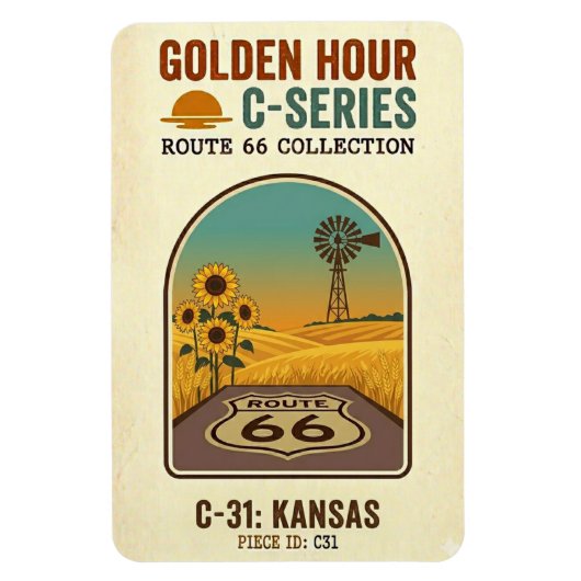 Magnet Flexible Route 66 de l'heure dorée, série C | Kansas (Vertical)
