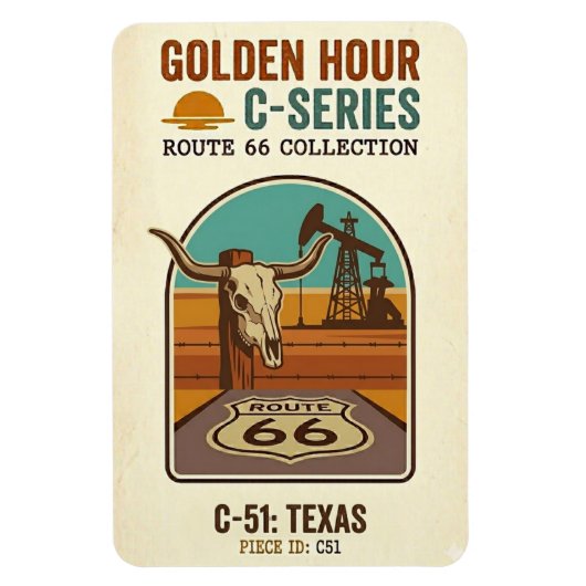 Magnet Flexible Route 66 de l'heure dorée Série C | Texas (Vertical)