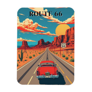 Magnet Flexible Route 66 Red Car Desert Drive Vintage