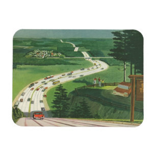 Magnet Flexible Routes américains panoramiques vintage, road trip 