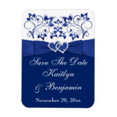 Magnet Flexible Royal Bleu Coeurs Blancs Enregistrer la date Flex  (Vertical)