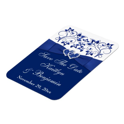 Magnet Flexible Royal Bleu Coeurs Blancs Enregistrer la date Flex  (Côté Gauche)
