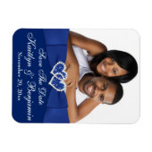 Magnet Flexible Royal Blue White Hearts Enregistrer la date Photo (Horizontal)