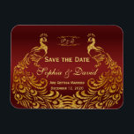 Magnet Flexible Royal Bourgogne Gold Peacock Mariage ENREGISTRER L<br><div class="desc">Unique Design featuring Royal Burgundy Gradient background and abstract Gold Sparkling Peacocks for your special wedding event. C'est It qui veut le style de l'art de l'art. C'est différent ! Personalize with your own information. If you need to move the text, or change the size, font, or color, click Customize...</div>
