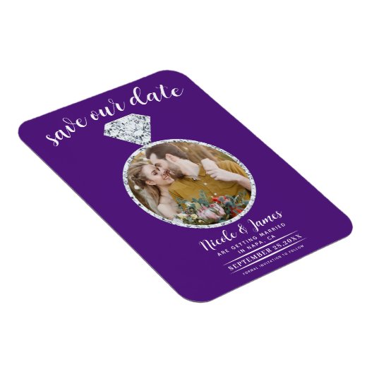 Magnet Flexible Royal Purple Diamond Ring Photo Enregistrer la dat (Côté Droit)