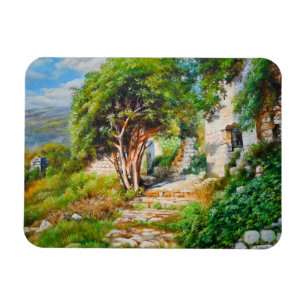 Magnet Flexible Ruines anciennes avec arbre éclairé - Peinture à l