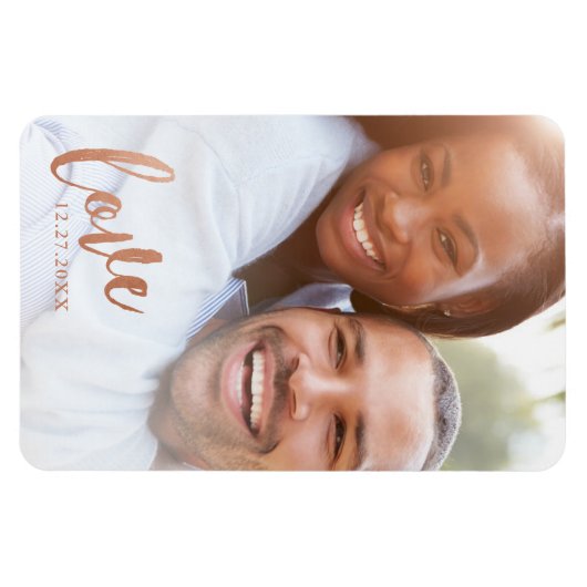 Magnet Flexible Rust Copper Love Calligraphie Script Photo romanti (Horizontal)