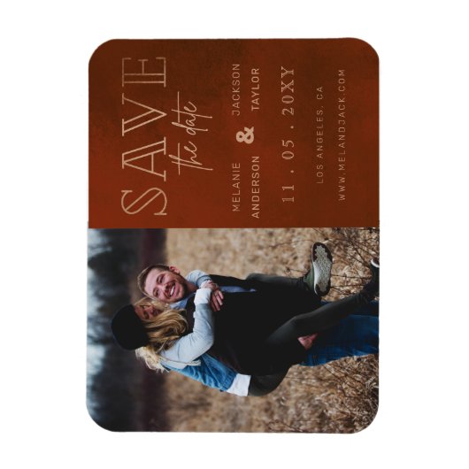 Magnet Flexible Rust Stylish photo manuscrite Enregistrer la date (Vertical)