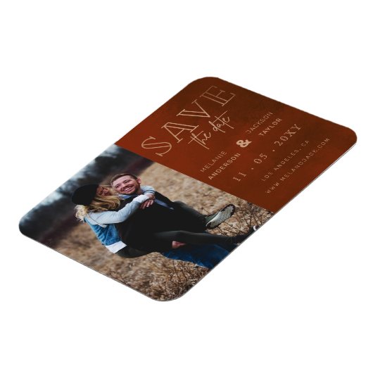Magnet Flexible Rust Stylish photo manuscrite Enregistrer la date (Côté Gauche)