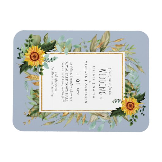 Magnet Flexible Rustic BOHO Sunflowers Greenery Wedding (Horizontal)