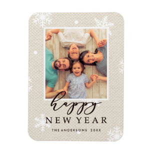 Magnet Flexible Rustic Faux Burlap Texture Bonne Année Photo