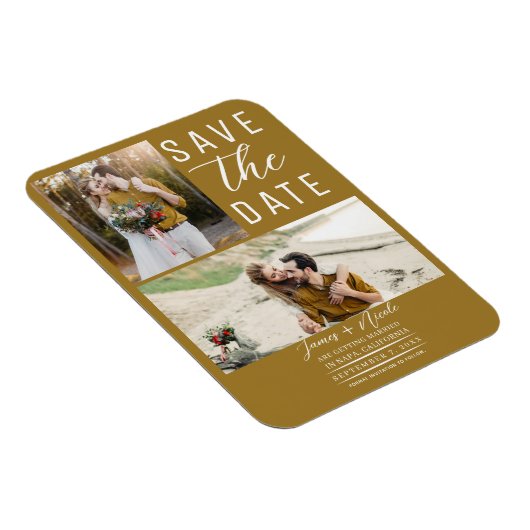 Magnet Flexible Rustic Gold 2 Photos Enregistrer le Mariage de dat (Côté Droit)